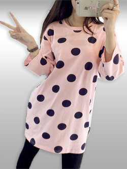 ชุดเซ็ทเสื้อแต่งลายจุดกลมขายาวสีดำสุดน่ารัก รหัส 2112