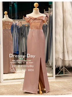 รหัส ชุดราตรียาว : PFL179 ชุดไปงานแต่งคนอ้วน ชุดราตรีคนอวบสวยๆ แบบมีแขน กระโปรงผ่าหน้า เรียบหรูดูแพง พร้อมส่ง