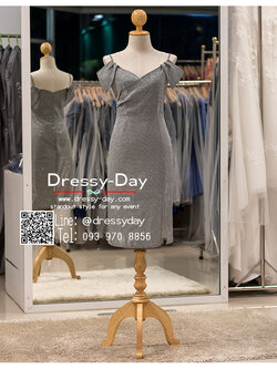 รหัส ชุดราตรี :PFS082 ชุดราตรีสั้น พร้อมส่ง สายเดี่ยว เปิดไหล่ มีแขน ผ้ากลิตเตอร์ สวย หรู เซ็กซี่ คนอ้วน คนอวบ ใส่สวยค่ะ