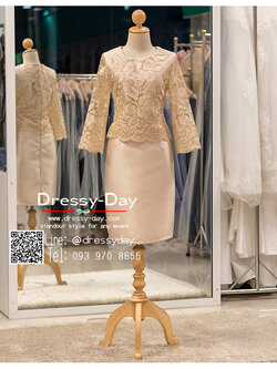 รหัส ชุดราตรี :PM001 ชุดราตรีสั้น มีแขน สีทอง/แชมเปญ ปักลายดอกไม้ สวย สง่า ใส่เป็นชุดไปงานแต่งงาน งานกาล่าดินเนอร์ งานเลี้ยง งานพรอม งานรับกระบี่