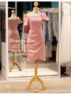 รหัส ชุดราตรีสั้น : PFS135 ชุดไปงานแต่งวัยรุ่น งานแต่งเช้า กลางวัน สวยเรียบหรูดูแพงสไตล์มินิมอล