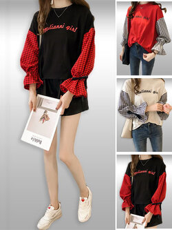 เสื้อแฟชั่นสกรีนหน้าอกแต่งสองสีปลายแขนมีสายรูดไว้รัดข้อมือเก๋ๆ มี 3 สี รหัส 1978