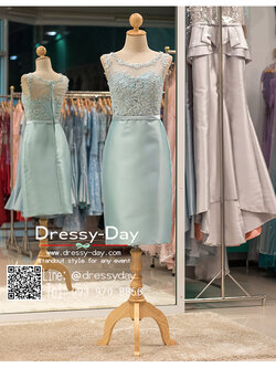 รหัส ชุดราตรี :PFS039 ชุดแซกผ้าลูกไม้งานสวยตกแต่งกริตเตอร์ ชุดราตรีสั้นหรูสีฟ้า สวย สง่า ดูดีแบบเจ้าหญิง ใส่เป็นชุดไปงานแต่งงาน งานกาล่าดินเนอร์ งานเลี้ยง งานพรอม งานรับกระบี่