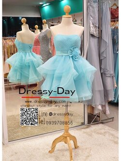 รหัส ชุดราตรี :JE013 เดรสออกงาน ชุดราตรีสั้น ชุดออกงาน ชุดไปงานแต่งงาน สีฟ้า ใส่แล้วรับรองว่าคุณจะสวยโดดเด่น