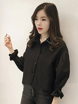 เสื้อแฟชั่นคอปก สไตล์เกาหลี-1596-สีดำ
