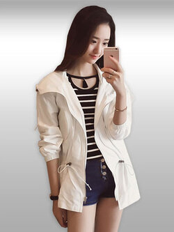 เสื้อคลุมแฟชั่นแขนยาวสีขาวมีฮู๊ด รหัส 1888