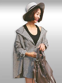 เสื้อคลุมแฟชั่นแต่งลายสก๊อตมีฮู้ด รหัส2047