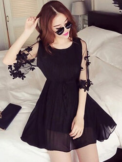 ชุดเดรสแฟชั่นอัดพลีทสวยน่ารักสไตล์เกาหลี รหัส 1587