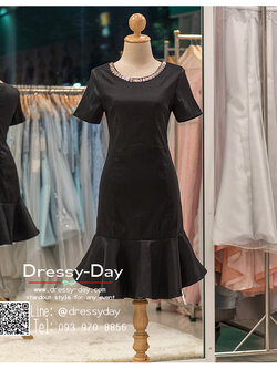 รหัส ชุดราตรีสั้น : PK018 ชุดแซก ชุดราตรี สีดำ แขนสั้นเรียบหรูเหมาะใส่ออกงานกลางคืน งานคอกเทล กระโปรงบาน