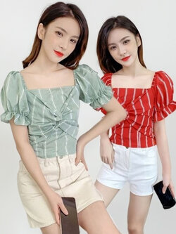 เสื้อแขนตุ๊กตาแต่งเอวผูกโบว์แบบสวยหวาน มี3สี รหัส2183