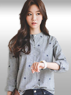 เสื้อเชิ๊ตแฟชั่นคอปิดแต่งลายริ้วสไตล์เกาหลี รหัส2302