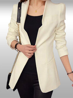 เสื้อสูทผู้หญิงแขนยาวสีขาวไม่มีปกรหัส 1860