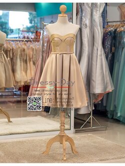 รหัส ชุดราตรียาว :PF047-2 ชุดราตรีสั้น เดรสออกงาน ชุดไปงานแต่งงาน ชุดแซก สีชมพู เกาะอก เหมาะสำหรับงานแต่งงาน งานกลางคืน กาล่าดินเนอร์