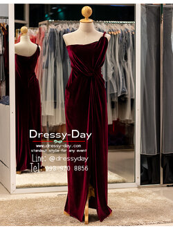 รหัส ชุดราตรียาว : PFL171 ชุดไปงานแต่ง กลางคืน ไหล่เฉียง เรียบหรูดูแพง คนอ้วน คนอวบ ใส่สวยมากค่ะ