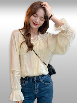 เสื้อแฟชั่นสีแอปริคอทแบบสวยหรูสไตล์เกาหลี รหัส2379