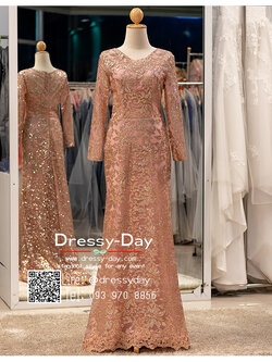 รหัส ชุดราตรี : PFL089 ชุดไปงานแต่ง แบบมีแขน ชุดไปงานแต่งงานกลางคืน คนอ้วนใส่สวย ไฮโซมากค่ะ