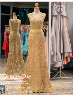 รหัส ชุดราตรี : PFL044 ชุดราตรียาว แขนกุด ชุดไปงานแต่งซีทรูช่วงเอวสวยหรูเซ็กซี่อลังสุดๆ สีทอง