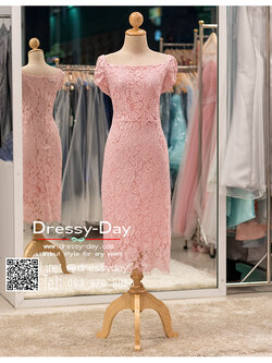 รหัส ชุดราตรีสั้น :PK009 ชุดแซก ชุดราตรี สีึชมพู ลูกไม้ มีแขนเรียบหรูเหมาะใส่ออกงานกลางคืน งานคอกเทล