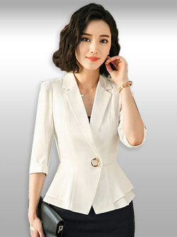 เสื้อสูทผู้หญิงสีขาวเอวระบายสไตล์เรียบหรู 7ไซส รหัส 2147