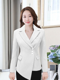 สูทผู้หญิงแขนยาวสีขาวแต่งเฉียงหน้าสุดเก๋รหัส1839