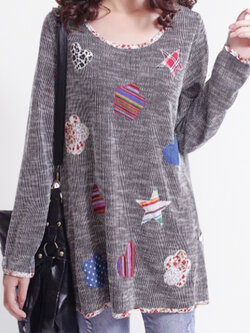 เสื้อแฟชั่นแขนยาว ถักตกแต่งสไตล์เกาหลี น่ารักฝุดๆจ้า รหัส 1047-สีเทา