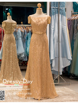 รหัส ชุดราตรียาว : PF164 ชุดราตรียาวมีแขนทรง ห่างปลา งามสง่าดุลเจ้าหญิง สีทอง เหมาะใส่ออกงานกลางคืน งานแต่งงาน งานกาล่าดินเนอร์ งานเลี้ยง งานพรอม งานรับกระบี่