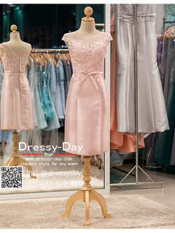 รหัส ชุดไปงานแต่ง : PFS029 ชุดราตรีสั้นสีชมพูตกแต่งลูกไม้ ชุดไปงานแต่งแขนล้ำสวยหรูดูดีด้วยผ้าไหม คาดโบว์ช่วงเอว ใส่ไปงานแต่งกลางวัน ชุดงานเช้า กลางคืน งานเลี้ยง งานรับปริญญา งานพรอม ชุดเพื่อนเจ้าสาว