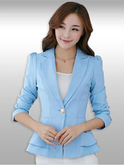 เสื้อสูทผู้หญิงแขนยาวสีฟ้าเอวระบาย 6 ไซส รหัส2334