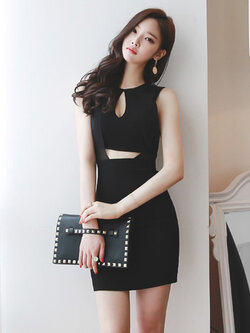 ชุดเดรสแฟชั่นแขนกุด ใส่ทำงาน หรือไปงานก็ได้สไตล์สวยหรู-1409-สีดำ