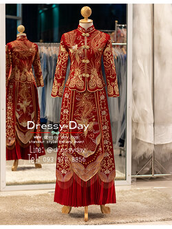 รหัส ชุดราตรียาว : KPL149 ชุดแต่งงานจีนโบราณ ตามประเพณีของจีน ปักดิ้นทองลายหงษ์ สวย หรูหรา อลังการแบบจัดเต็ม