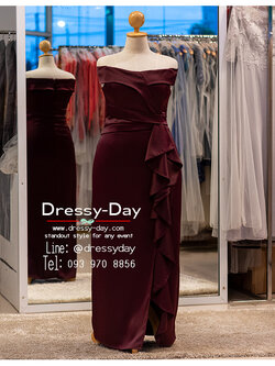 รหัส ชุดราตรียาว : PFL159 ชุดไปงานแต่งคนอ้วน ชุดราตรีคนอวบสวยๆ แบบมีแขน เปิดไหล่ เรียบหรูดูแพง พร้อมส่ง