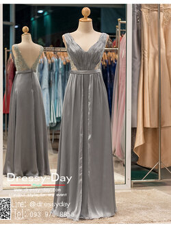 รหัส ชุดราตรียาว : PF055-2 ชุดราตรียาว เดรสออกงาน ชุดไปงานแต่งงาน ชุดแซก สีเทา ซีทรูช่วงเอวด้านข้าง หมาะสำหรับงานแต่งงาน งานกลางคืน กาล่าดินเนอร์