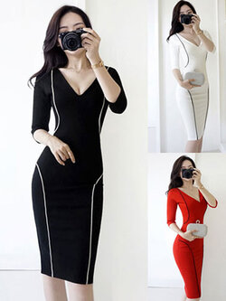 สินค้าพรีออเดอร์ ชุดเดรสแฟชั่นทำงานสไตล์เรียบหรู 3สี 4ไซส รหัส PO-Dress-023