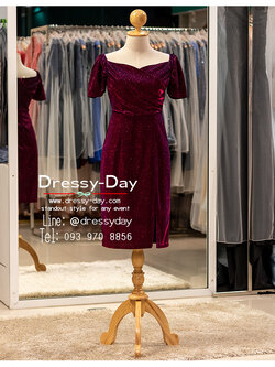 รหัส ชุดราตรี :PFS084 ชุดไปงานแต่งสั้น แบบมีแขน ชุดไปงานแต่งงานกลางคืน ธีม gliter เรียบ หรู ดูแพง พร้อมส่ง