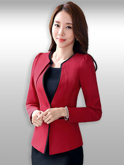 เสื้อสูทผู้หญิงสีแดงแขนยาวสไตล์เรียบหรูรหัส1803