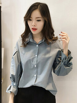 เสื้อแฟชั่นคอปก สไตล์เกาหลี รหัส 1596-สีฟ้าน้ำทะเล