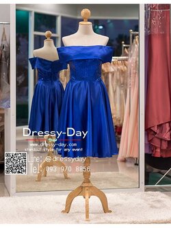 รหัส ชุดไปงานแต่งงาน :PF166 ชุดราตรีสั้นไหล่ปาดผ้าซาติน ชุดไปงานแต่งงานตกแต่งกริตเตอร์น่ารัก ชุดราตรีคนอ้วนเรียบหรู ชุดแซกดูดีสุดๆ ชุดเดรสออกงานกลางวัน กลางคืน