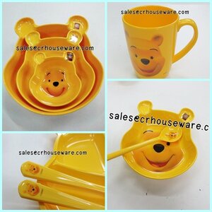 จานชามเมลามีน ลาย Pooh Face Yellow
