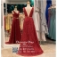 รหัส ชุดราตรี :PF068 ชุดแซก ชุดราตรียาว หรู สีแดง สุดหรูอลังการ ประดับเข็มขัดใบไม้ เหมาะสำหรับงานแต่งงาน งานกลางคืน กาล่าดินเนอร์