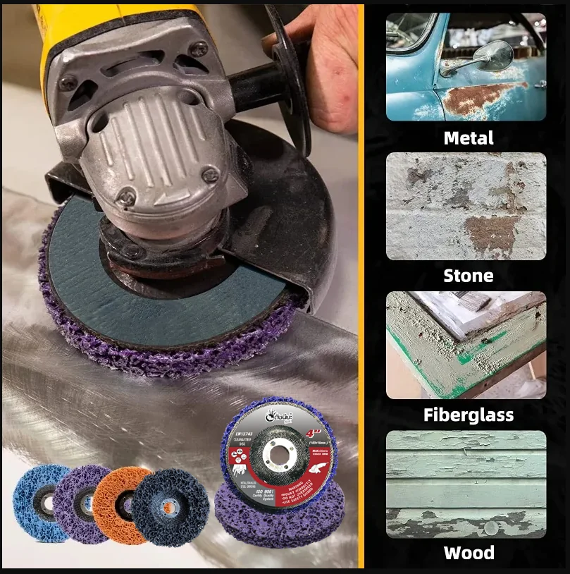 จานขัดใยสาหร่าย4นิ้ว สีม่วง เนื้อหยาบ แบบมีฝาหลัง CLEAN AND STRIPE DISC PURPLE 100x16MM. ใบขัดสาหร่าย ขัดสนิม,ลอกสี,ลอกสีปูน,ขัดลอกสีเดิม,ทำความสะอาด,ลบรอยเชื่อม ไม่กินเนื้องาน Purple: Heavy-duty grinding for tougher applications.