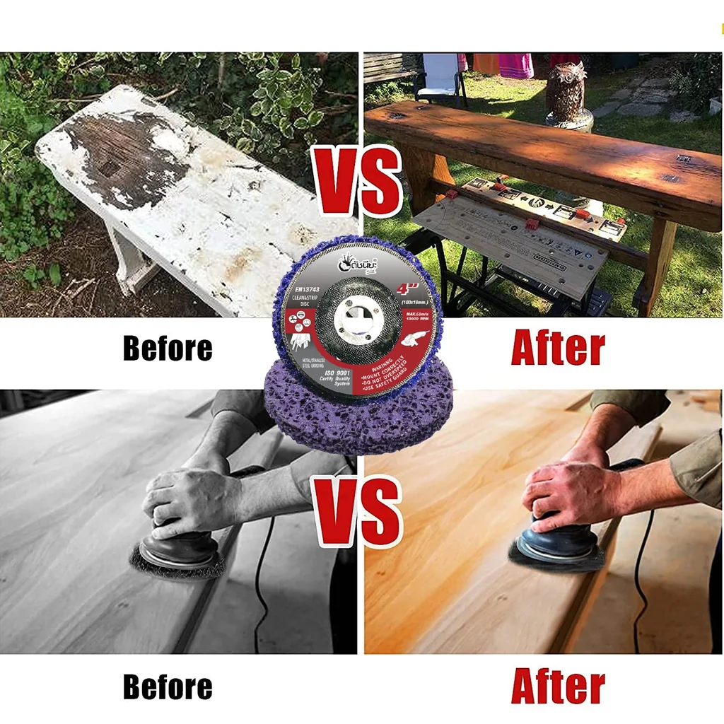 จานขัดใยสาหร่าย4นิ้ว สีม่วง เนื้อหยาบ แบบมีฝาหลัง CLEAN AND STRIPE DISC PURPLE 100x16MM. ใบขัดสาหร่าย ขัดสนิม,ลอกสี,ลอกสีปูน,ขัดลอกสีเดิม,ทำความสะอาด,ลบรอยเชื่อม ไม่กินเนื้องาน Purple: Heavy-duty grinding for tougher applications.
