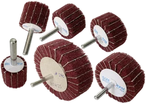 ล้อใยสังเคราะห์สีแดงผสมผ้าทรายมีแกน Non woven Flap mounted wheel with sandpaper red ล้อใยสังเคราะห์สีแดงผสมผ้าทรายมีแกน Non woven Flap mounted wheel with sandpaper red