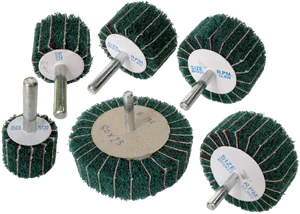 ล้อใยสังเคราะห์สีเขียวผสมผ้าทรายมีแกน Non woven Flap mounted wheel with sandpaper green ล้อใยสังเคราะห์สีเขียวผสมผ้าทรายมีแกน Non woven Flap mounted wheel with sandpaper green