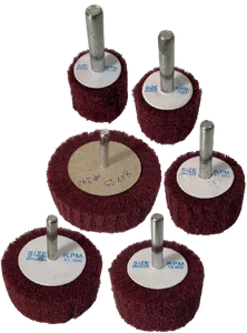 ล้อใยสังเคราะห์ล้วนสีแดงมีแกน Non woven Flap mounted wheel red ล้อใยสังเคราะห์ล้วนสีแดงมีแกน Non woven Flap mounted wheel red