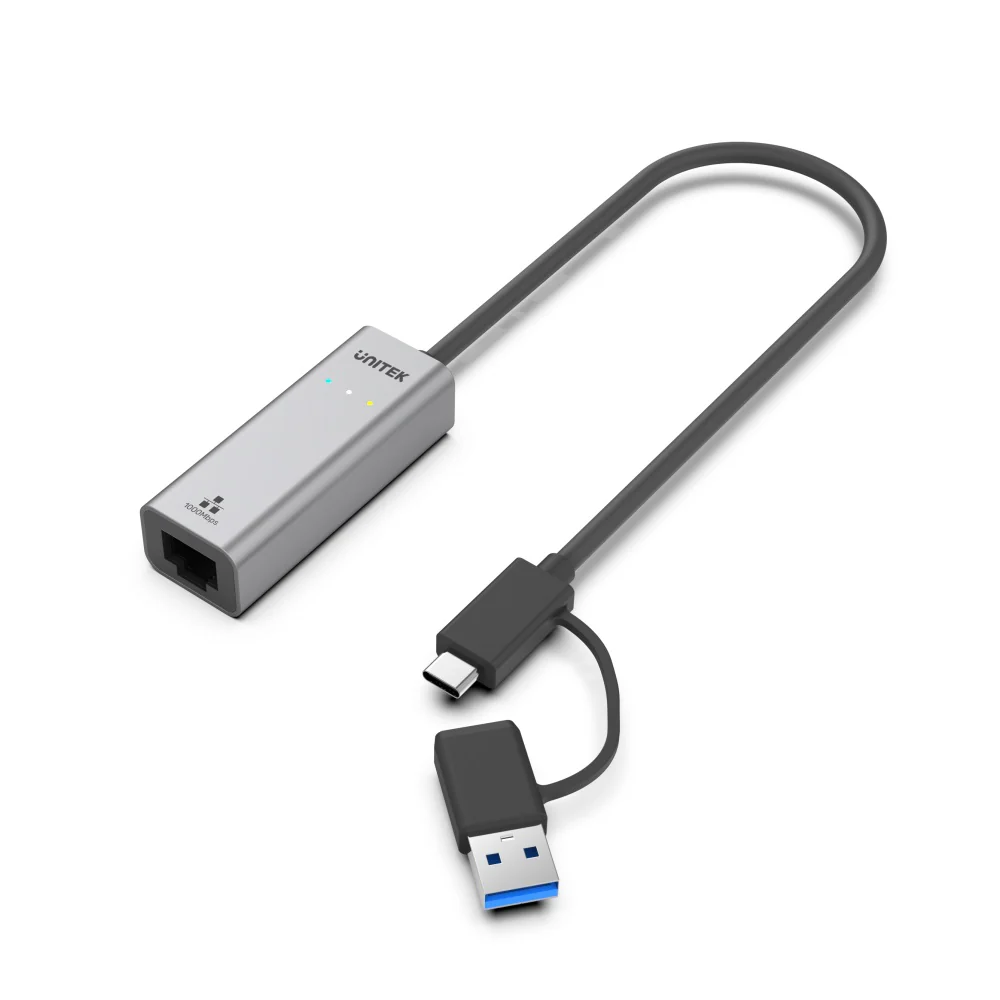 USB to LAN Gigabit 1000Mbps Ethernet Adapter by Unitek รองรับการได้ทั้ง USB-C และ USB-A