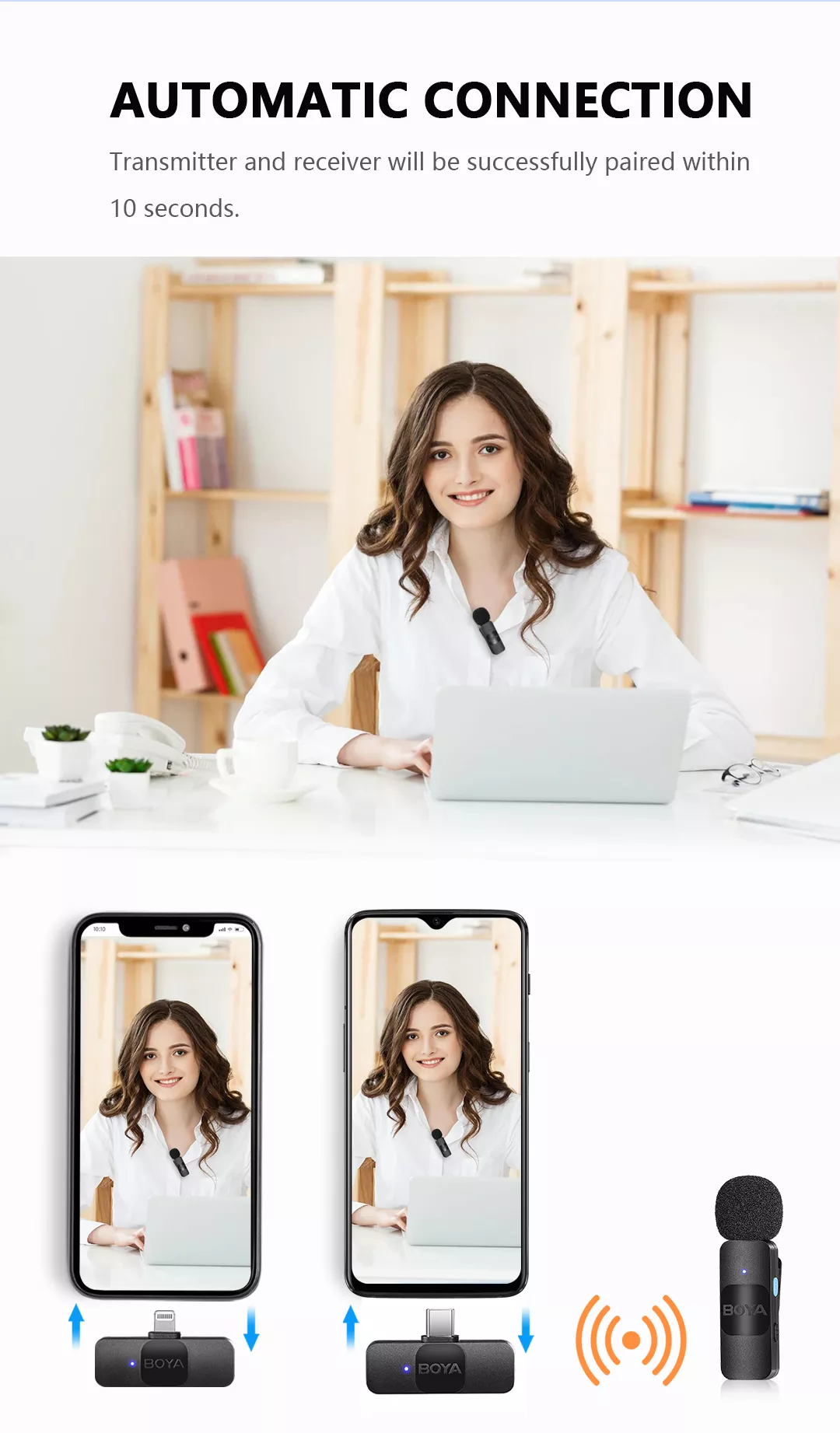 BOYA BY-V ไมค์ไร้สาย 2.4GHz ตัดเสียงรบกวน ระดับมืออาชีพ