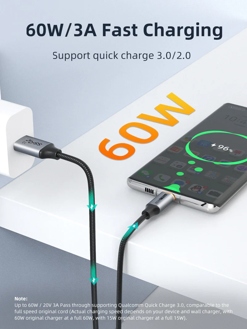 3.1 USB A To USB C Cable ยาว 1m. Cabletime รุ่น CA60H Speed up to 10Gbps 60W fast charging by Cabletime