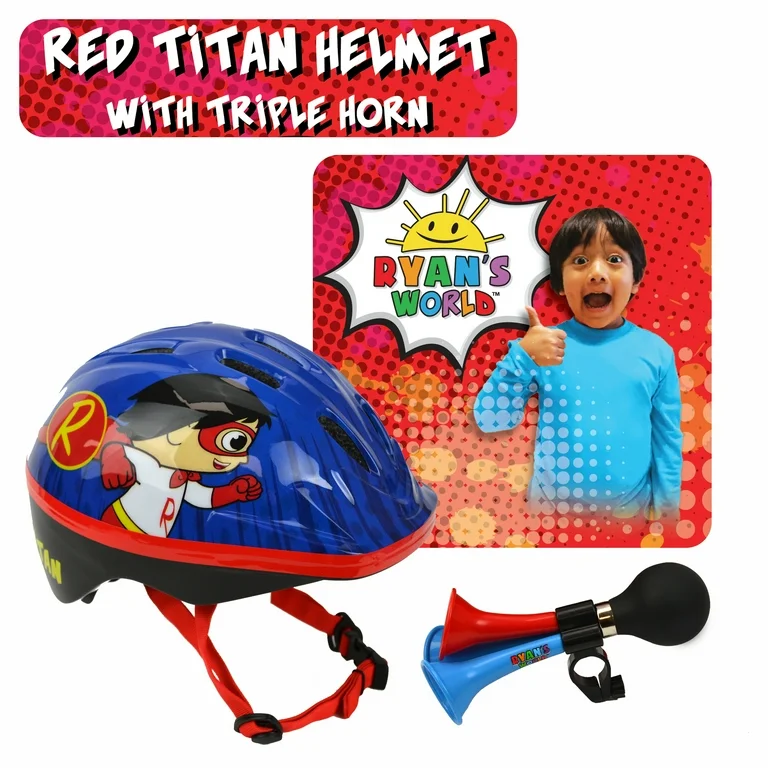 หมวกกันน็อก Ryan‘s World Red Titan Bike Helmet, Triple Horn (Kids Ages 5+)