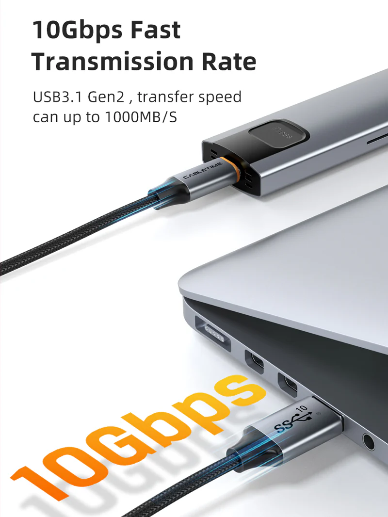 3.1 USB A To USB C Cable ยาว 1m. Cabletime รุ่น CA60H Speed up to 10Gbps 60W fast charging by Cabletime