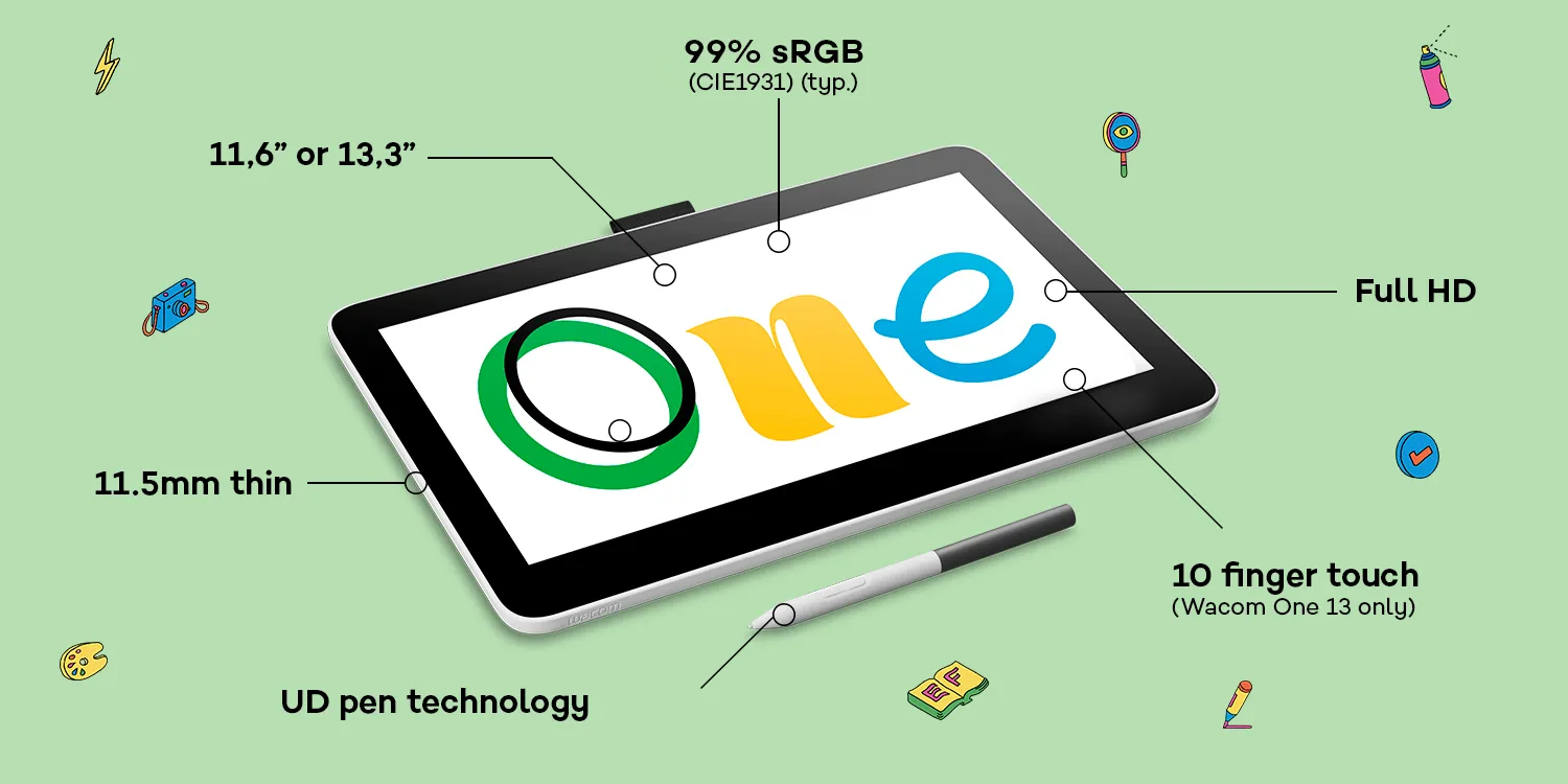 Wacom One 12 / 13 Touch เม้าส์ปากกา พร้อมหน้าจอสำหรับวาดภาพกราฟิก เชื่อมต่อได้ทั้ง Android , Mac, Windows และ Chromebook